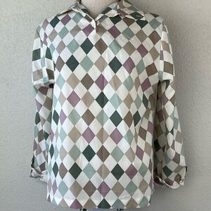 Vintage Division of Russ Togs, Inc. Womens Argyle Collar Blouse Size M